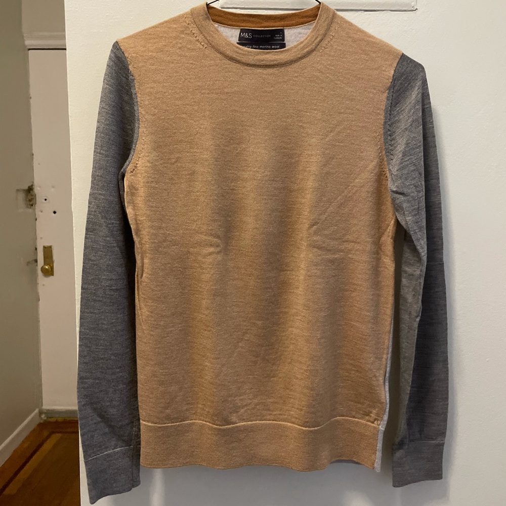 Marks and Spencer Merino Wool Light Brown and Grey Sweater